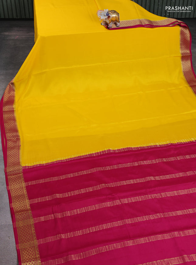 Pure mysore silk saree yellow and pink with plain body and zari woven border