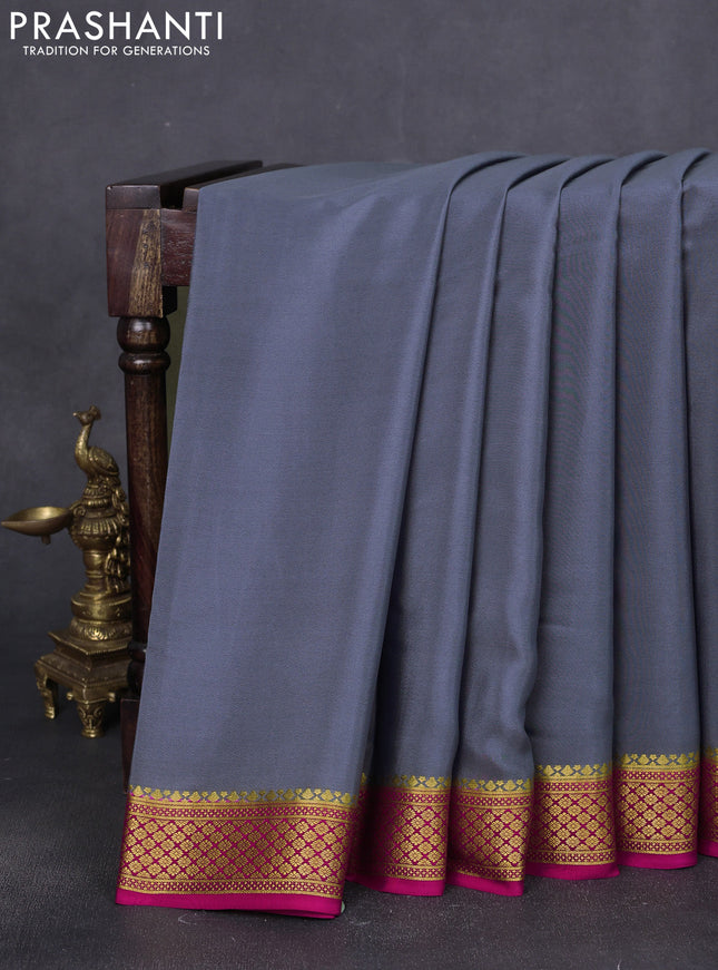 Pure mysore silk saree grey and pink with plain body and zari woven border