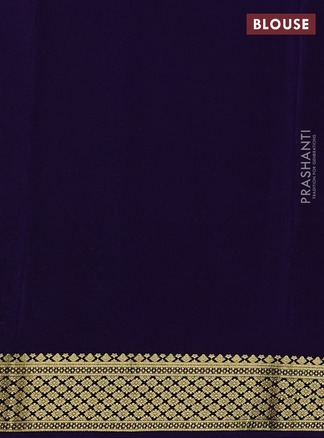 Pure mysore silk saree teal green and violet with plain body and zari woven border