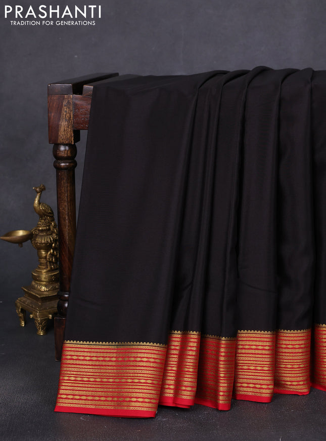 Pure mysore silk saree black and maroon with plain body and zari woven border