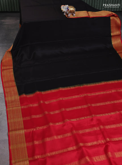 Pure mysore silk saree black and maroon with plain body and zari woven border