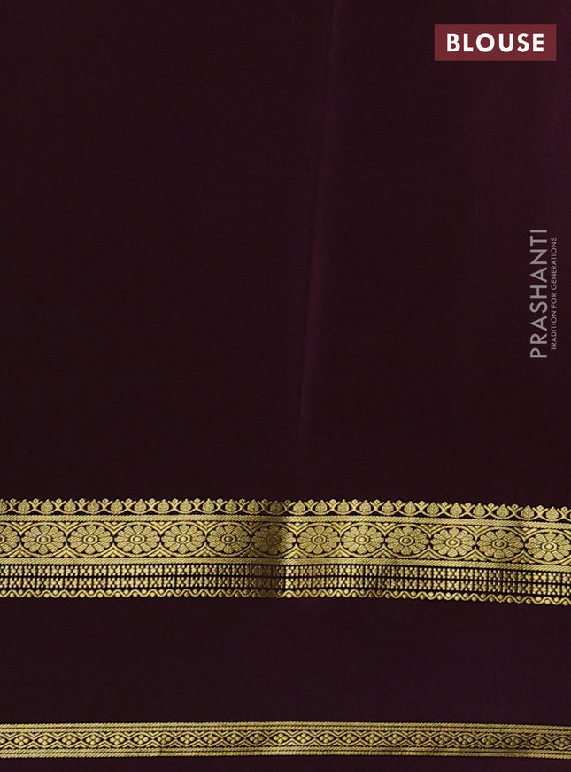 Pure mysore silk saree pista green and brown with plain body and rettapet zari woven border