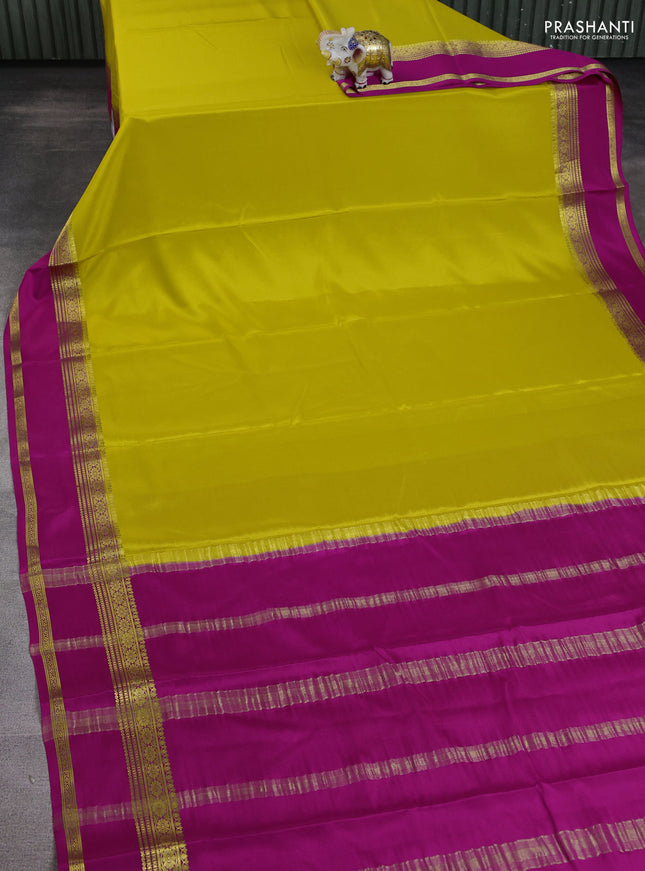 Pure mysore silk saree yellow and pink with plain body and rettapet zari woven border