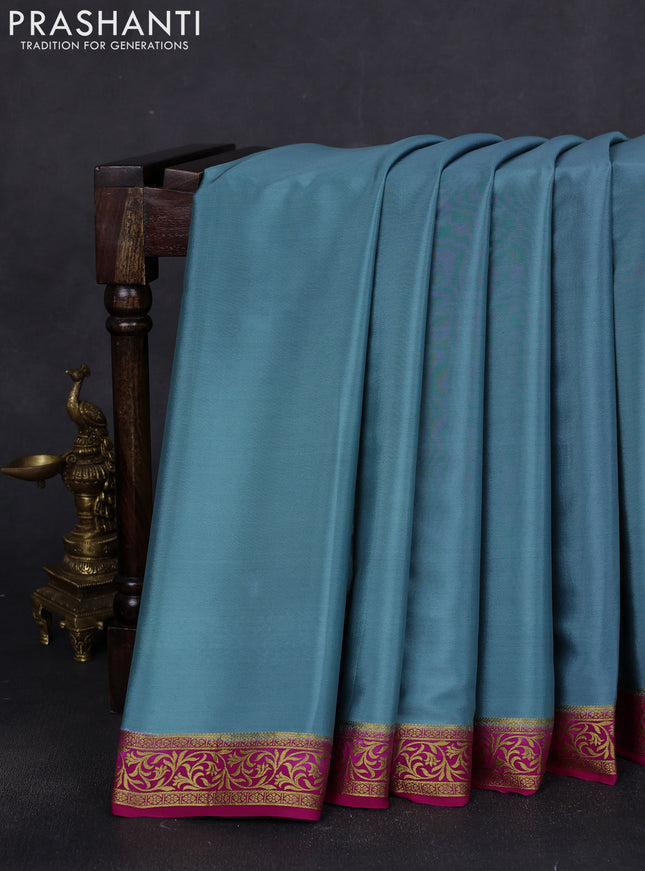 Pure mysore silk saree pastel blue and pink with plain body and zari woven border