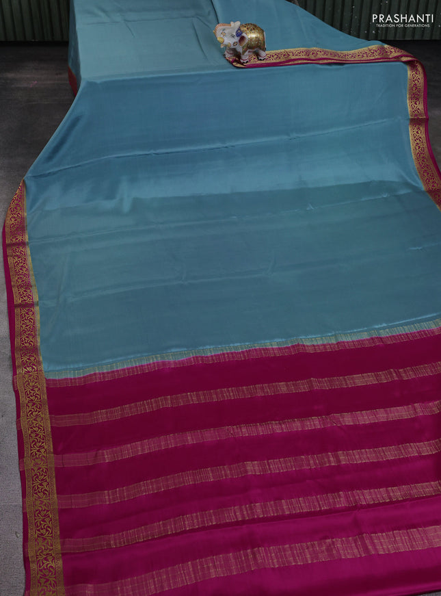Pure mysore silk saree pastel blue and pink with plain body and zari woven border
