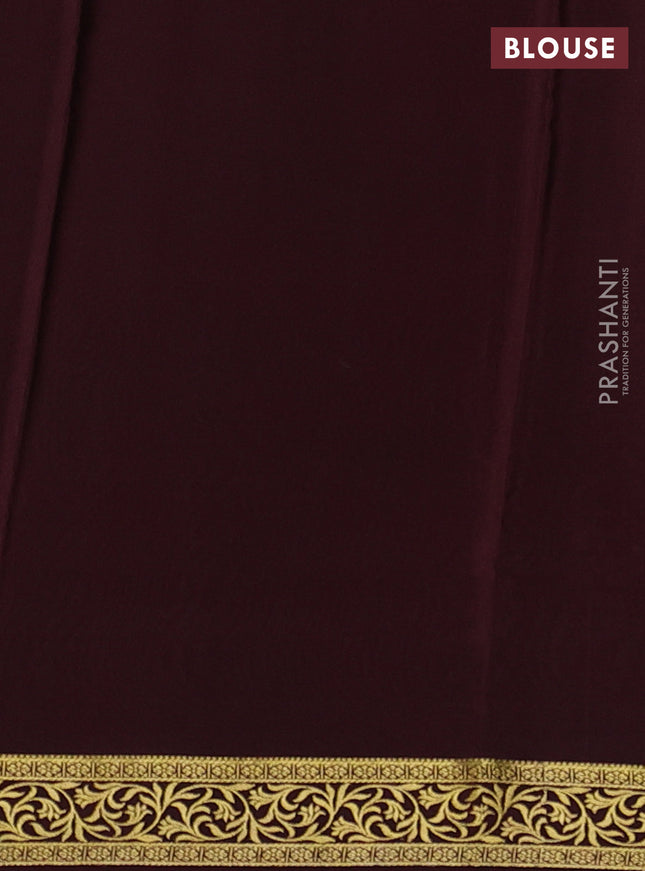 Pure mysore silk saree pastel green and brown with plain body and zari woven border