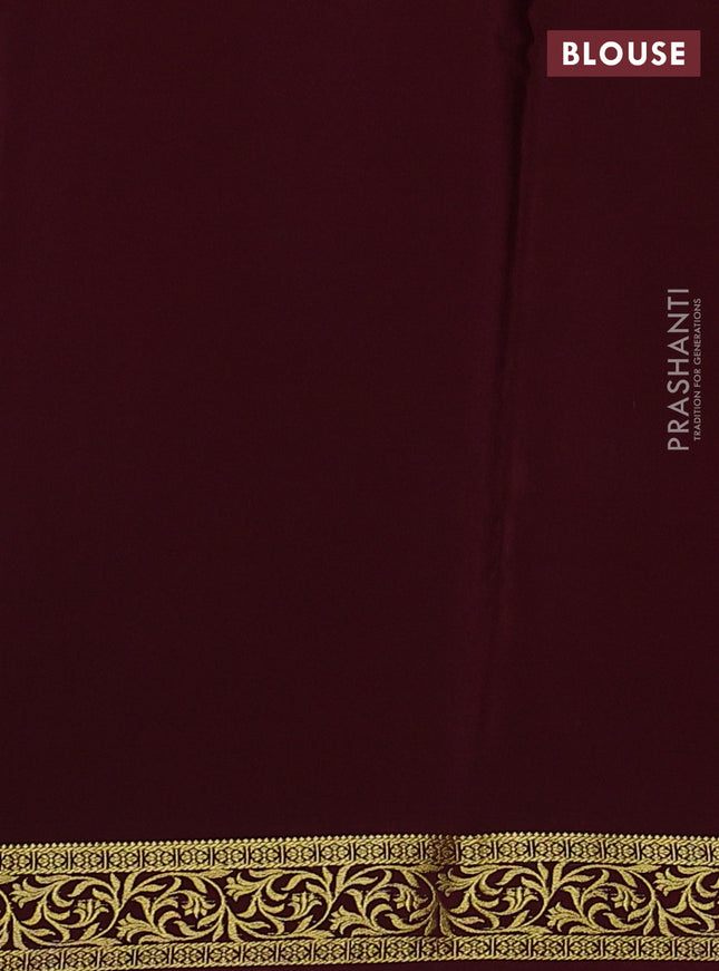 Pure mysore silk saree pink and coffee brown with plain body and zari woven border