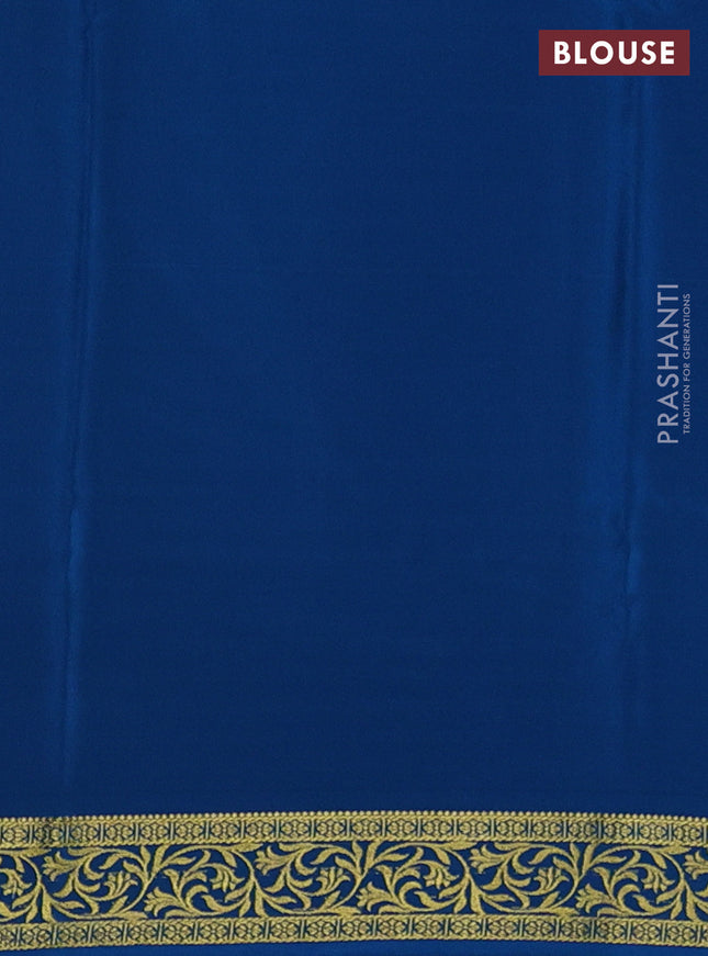 Pure mysore silk saree teal green and peacock blue with plain body and zari woven border