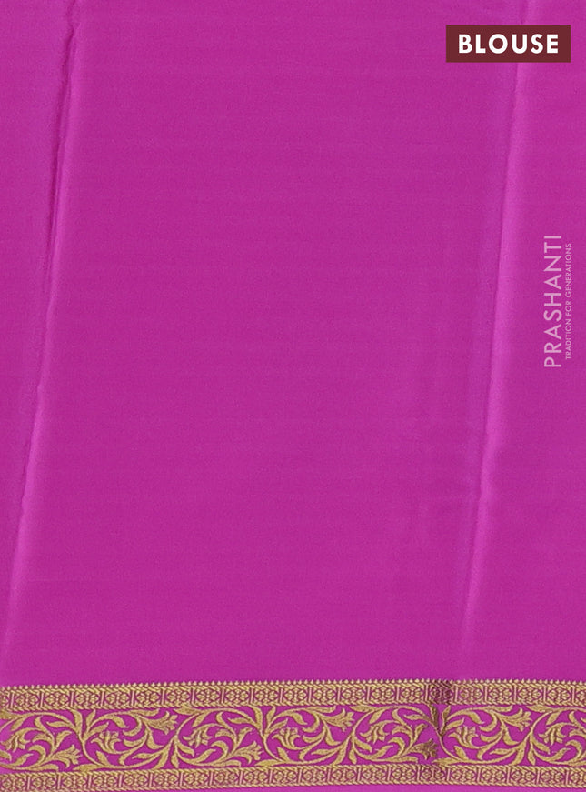 Pure mysore silk saree bottle green and pink with plain body and zari woven border