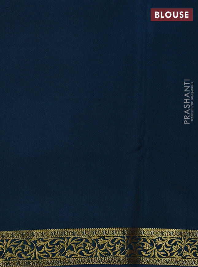 Pure mysore silk saree magenta pink and peacock green with plain body and zari woven border