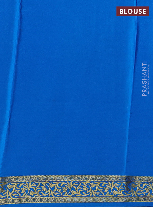 Pure mysore silk saree blue and teal blue with plain body and zari woven border