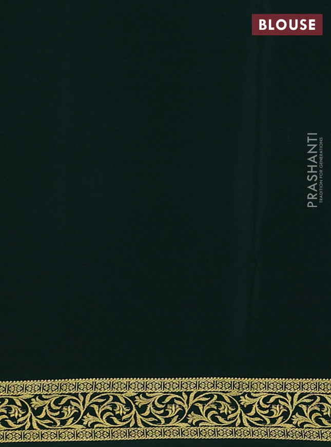 Pure mysore silk saree peach shade and bottle green with plain body and zari woven border