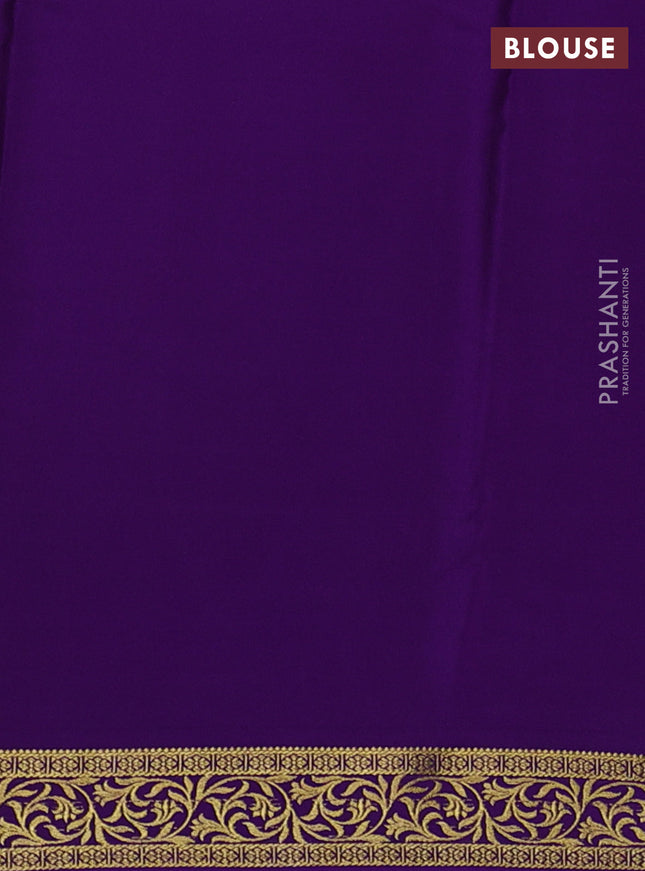 Pure mysore silk saree teal shade and violet with plain body and zari woven border