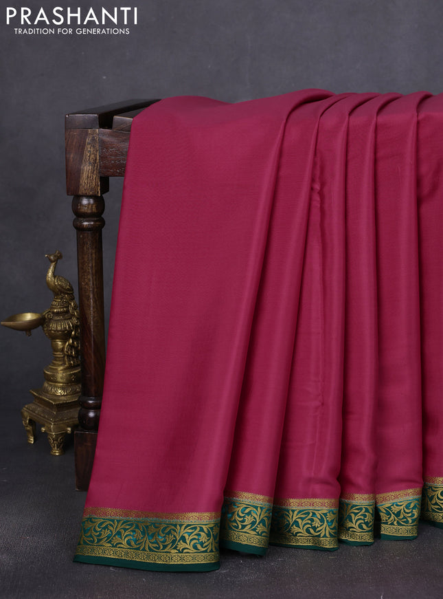 Pure mysore silk saree pink and green with plain body and zari woven border