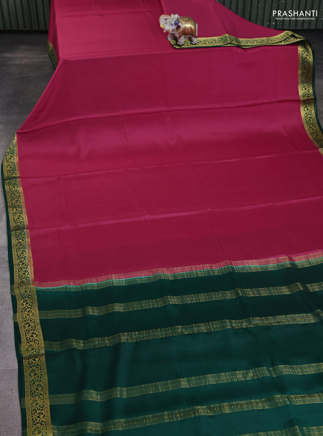Pure mysore silk saree pink and green with plain body and zari woven border