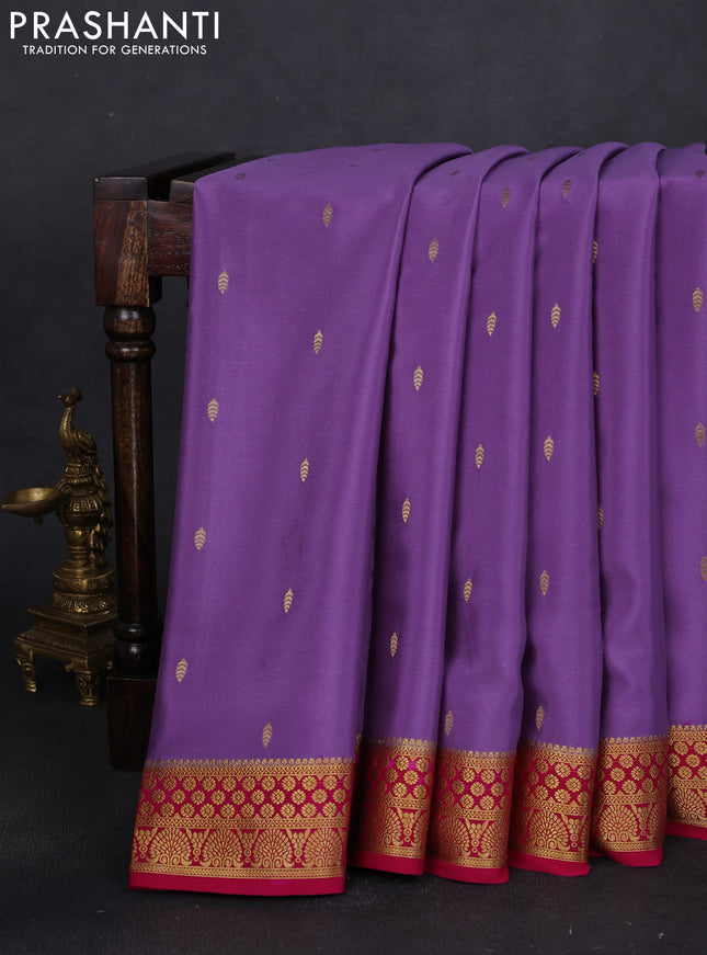Pure mysore silk saree lavender shade and magenta pink with allover zari woven buttas and zari woven border
