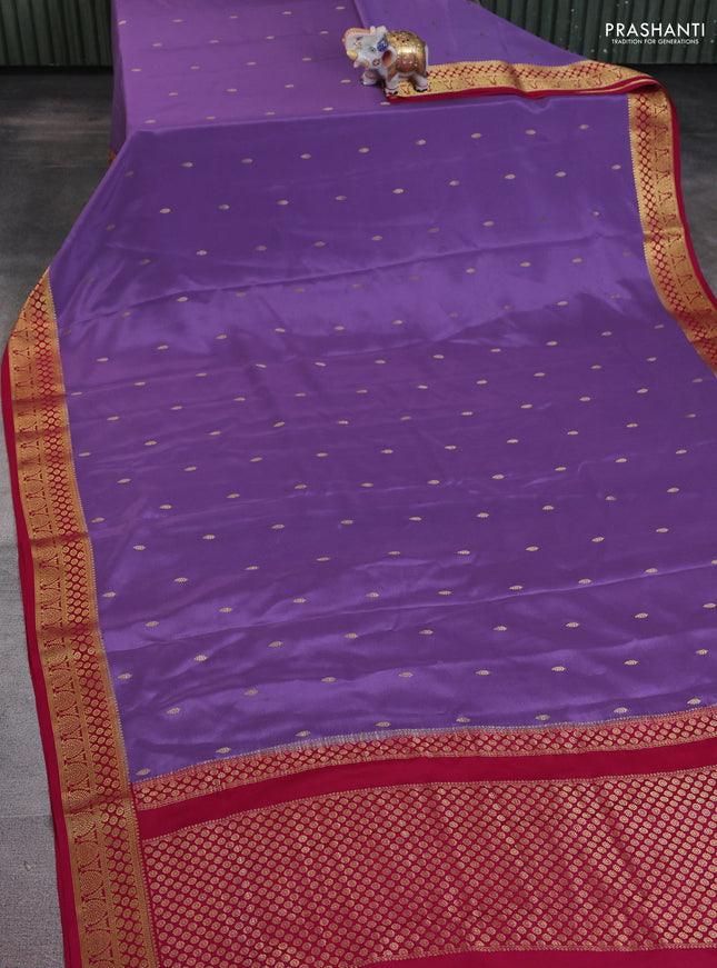 Pure mysore silk saree lavender shade and magenta pink with allover zari woven buttas and zari woven border