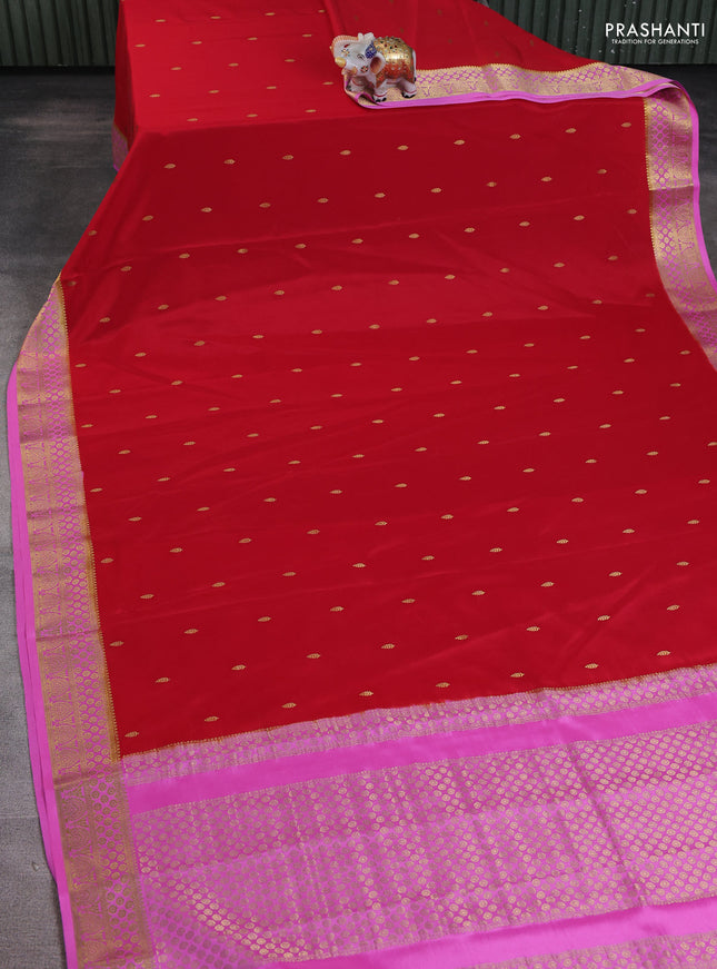 Pure mysore silk saree red and pink with allover zari woven buttas and zari woven border