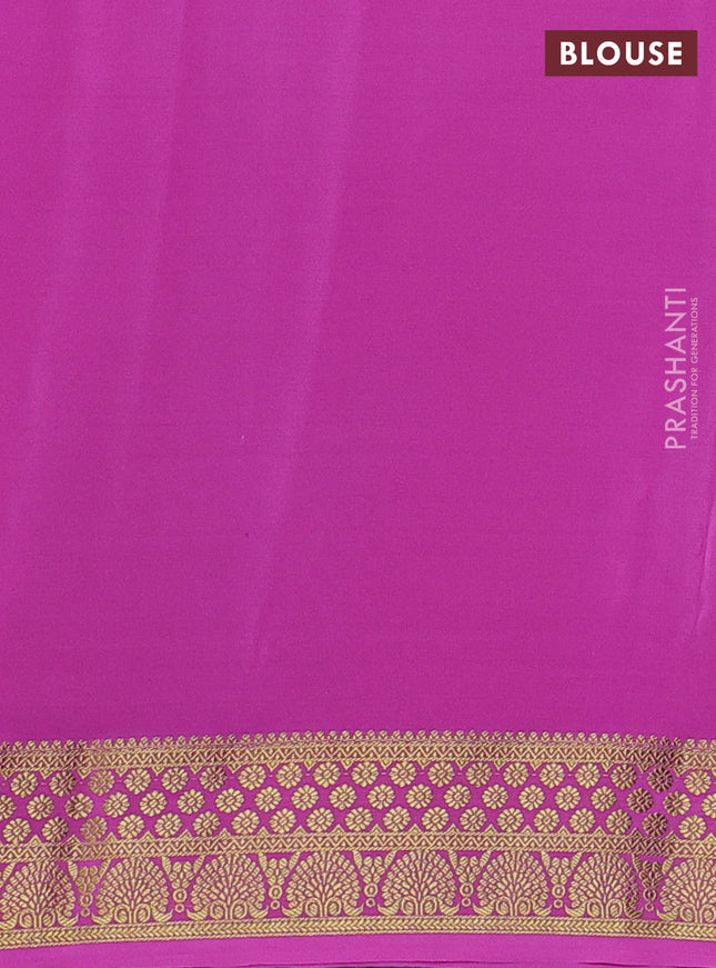 Pure mysore silk saree bottle green and pink with allover zari woven buttas and zari woven border