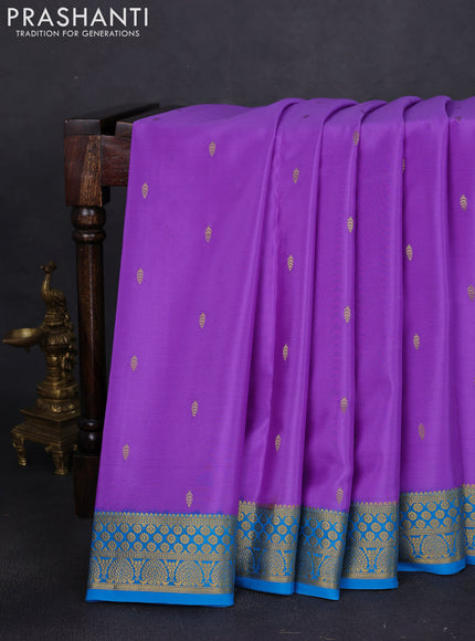 Pure mysore silk saree lavender and cs blue with allover zari woven buttas and zari woven border