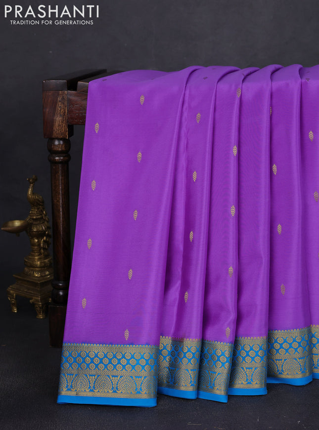 Pure mysore silk saree lavender and cs blue with allover zari woven buttas and zari woven border
