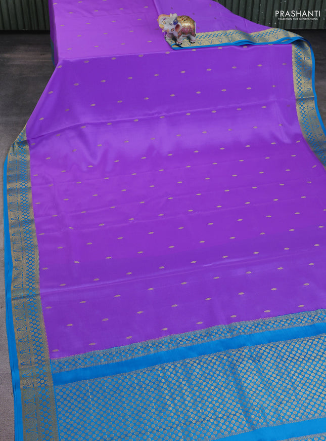 Pure mysore silk saree lavender and cs blue with allover zari woven buttas and zari woven border
