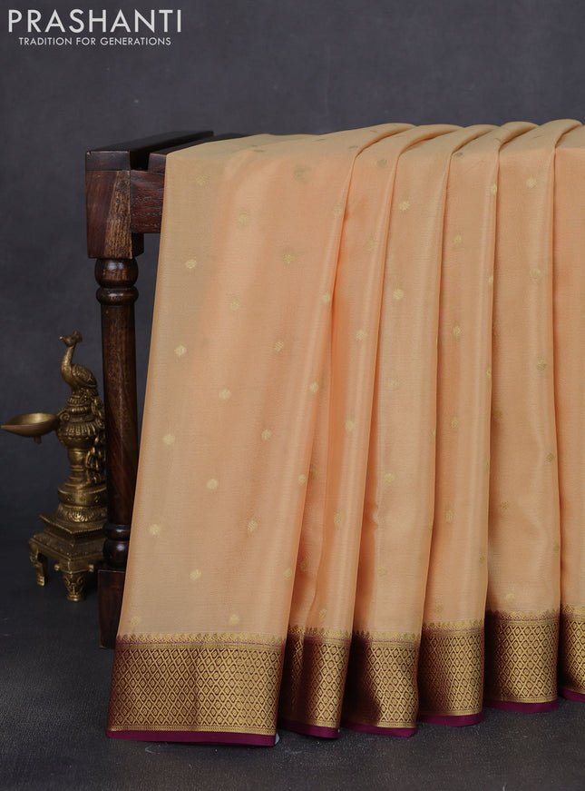 Pure mysore silk saree sandal and wine shade with allover zari woven buttas and zari woven border