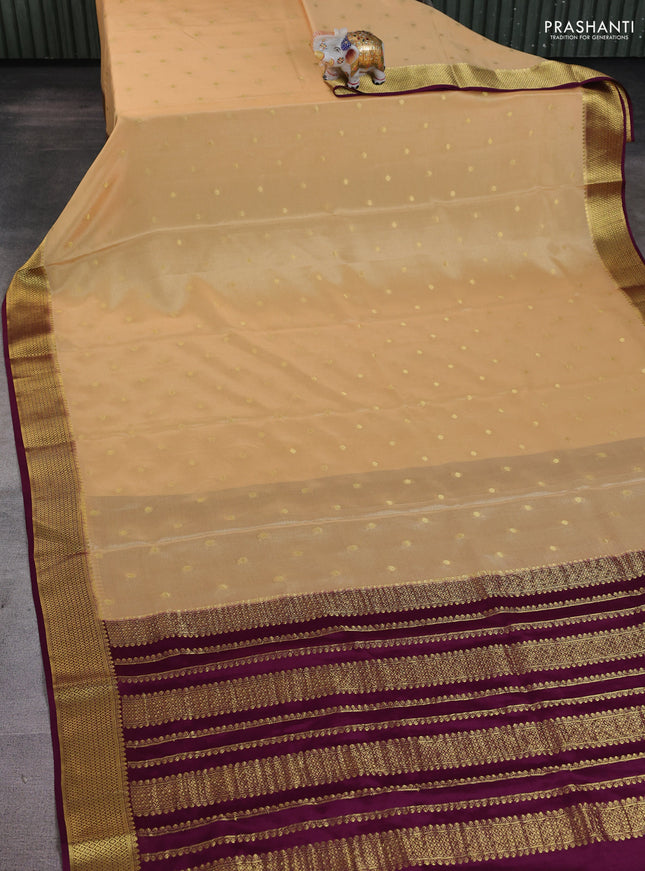 Pure mysore silk saree sandal and wine shade with allover zari woven buttas and zari woven border