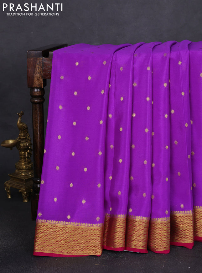 Pure mysore silk saree purple and magenta pink with allover zari woven buttas and zari woven border