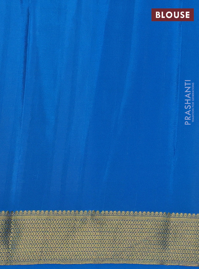 Pure mysore silk saree pastel peach and cs blue with allover zari woven buttas and zari woven border