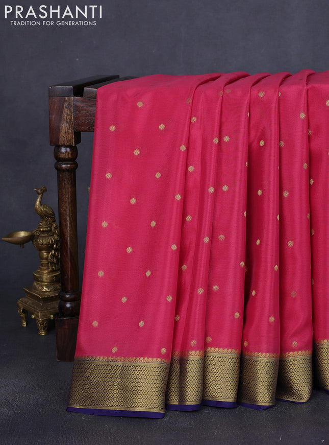 Pure mysore silk saree pink and navy blue with allover zari woven buttas and zari woven border