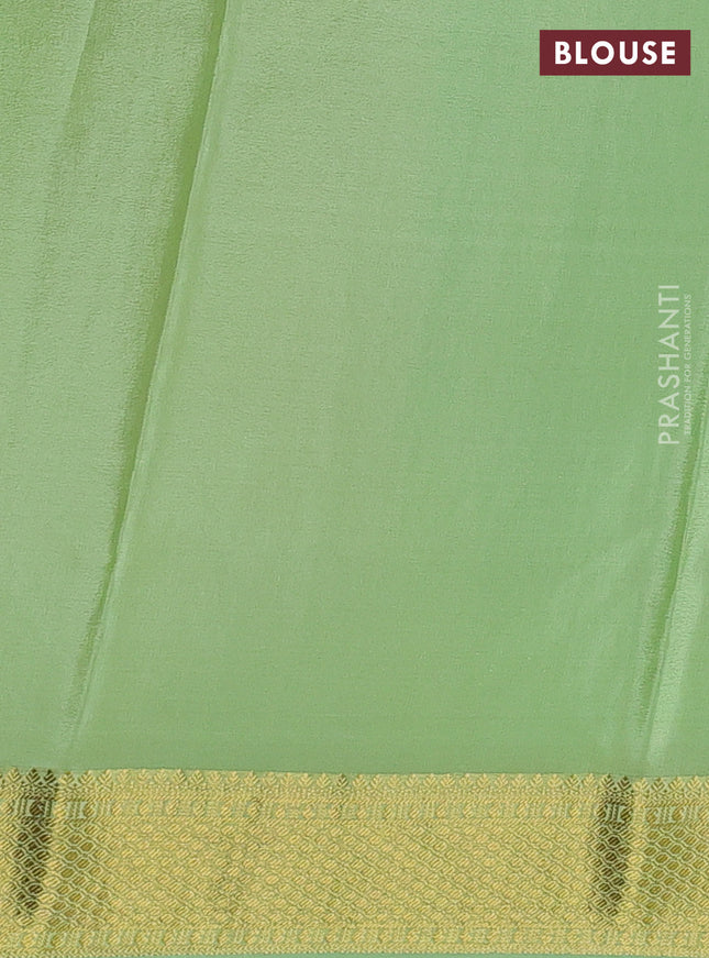 Pure mysore silk saree magenta pink and pista green with allover zari woven buttas and zari woven border