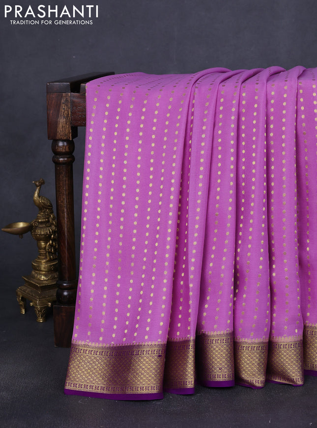 Pure mysore silk saree lavender and violet with allover zari woven buttas and zari woven border