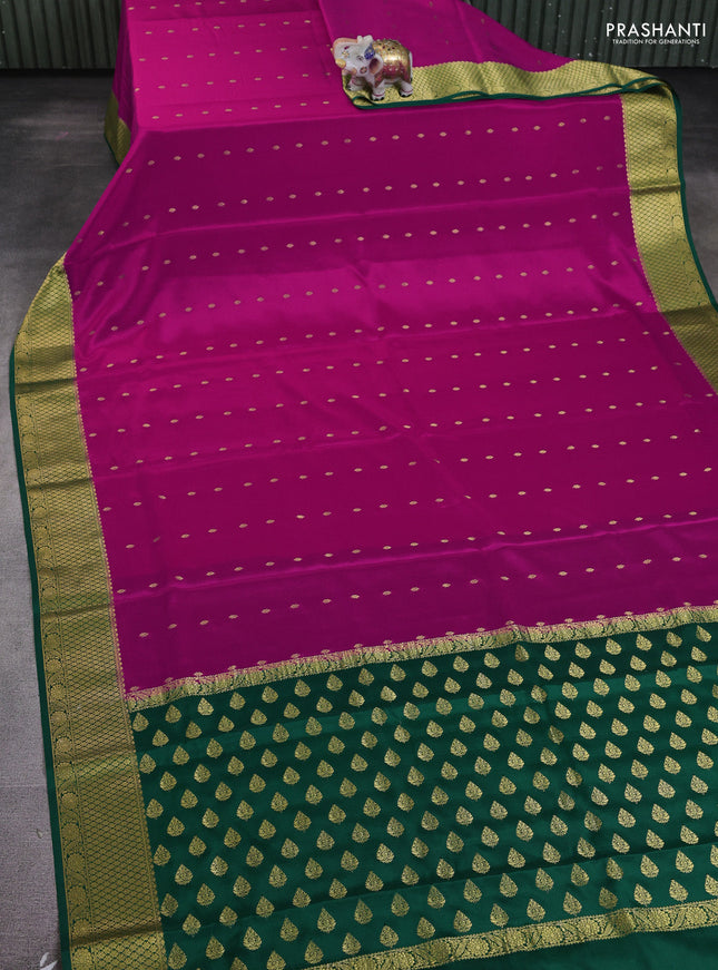 Pure mysore silk saree magenta pink and green with allover zari woven buttas and zari woven border