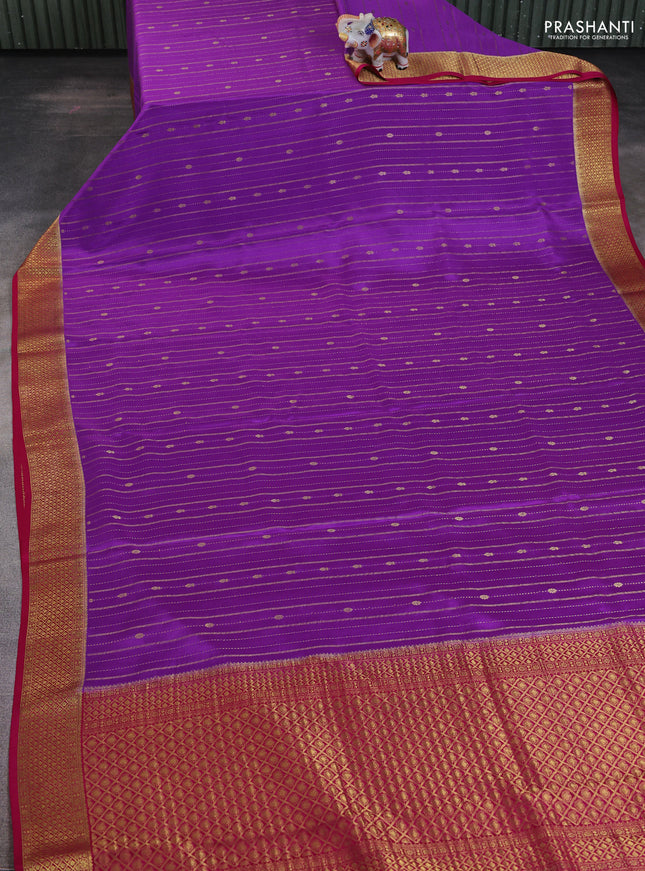 Pure mysore silk saree lavender and pink with allover zari weaves & buttas and zari woven border