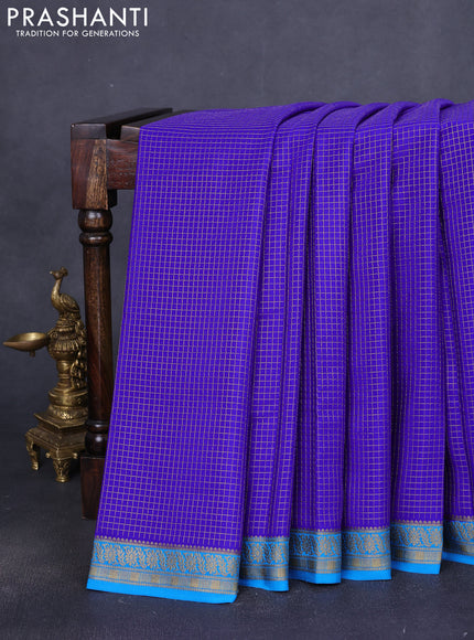Pure mysore silk saree blue and cs blue with allover zari weaves and zari woven border