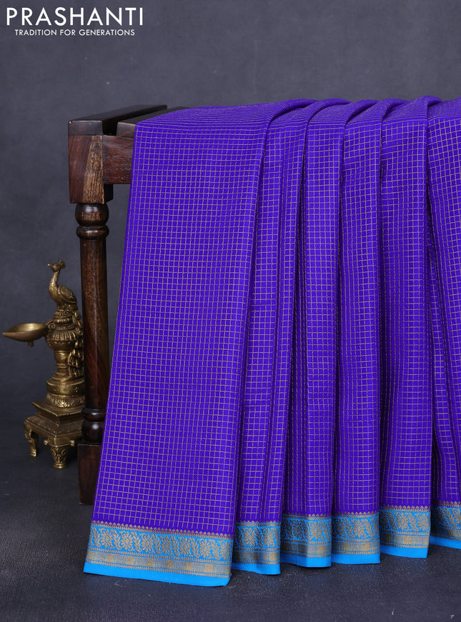 Pure mysore silk saree blue and cs blue with allover zari weaves and zari woven border