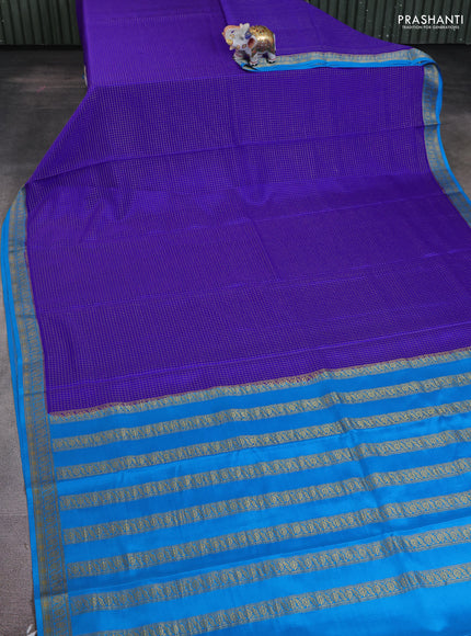 Pure mysore silk saree blue and cs blue with allover zari weaves and zari woven border