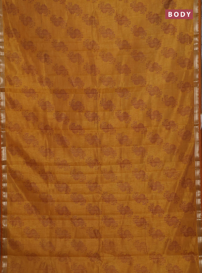 Semi raw silk saree mustard yellow with butta prints and zari woven border