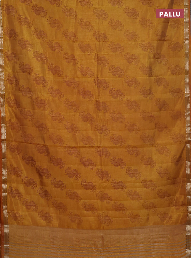 Semi raw silk saree mustard yellow with butta prints and zari woven border
