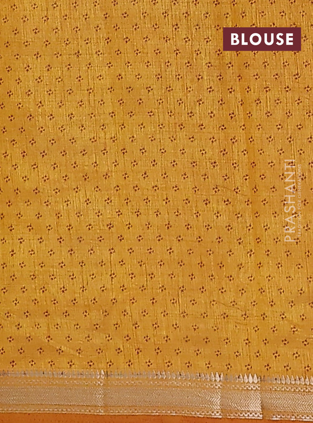 Semi raw silk saree mustard yellow with butta prints and zari woven border