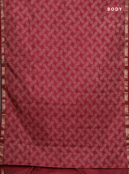 Semi raw silk saree maroon with allover geometric prints and zari woven border
