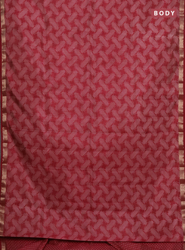 Semi raw silk saree maroon with allover geometric prints and zari woven border