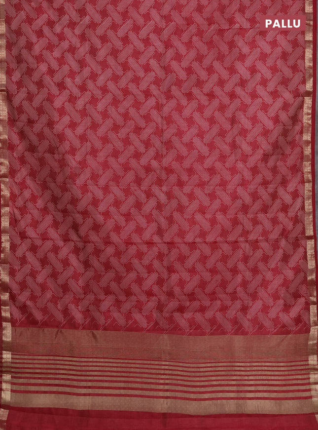 Semi raw silk saree maroon with allover geometric prints and zari woven border