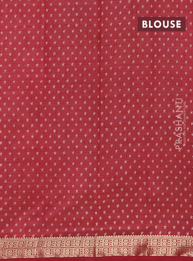 Semi raw silk saree maroon with allover geometric prints and zari woven border