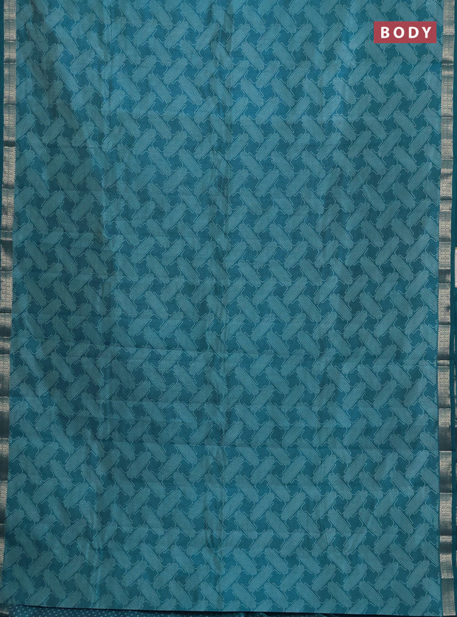 Semi raw silk saree cs blue with allover geometric prints and zari woven border