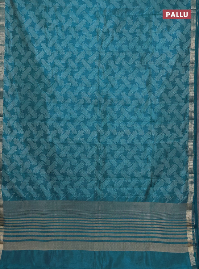 Semi raw silk saree cs blue with allover geometric prints and zari woven border