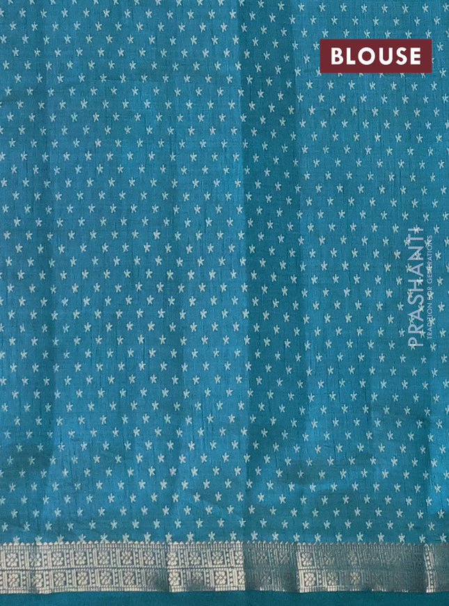 Semi raw silk saree cs blue with allover geometric prints and zari woven border