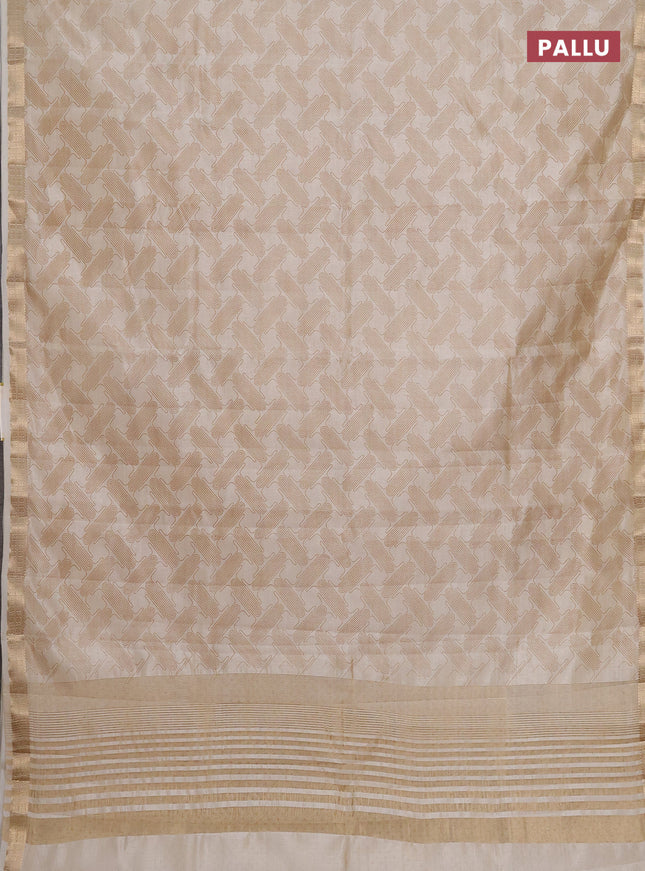Semi raw silk saree cream with allover geometric prints and zari woven border
