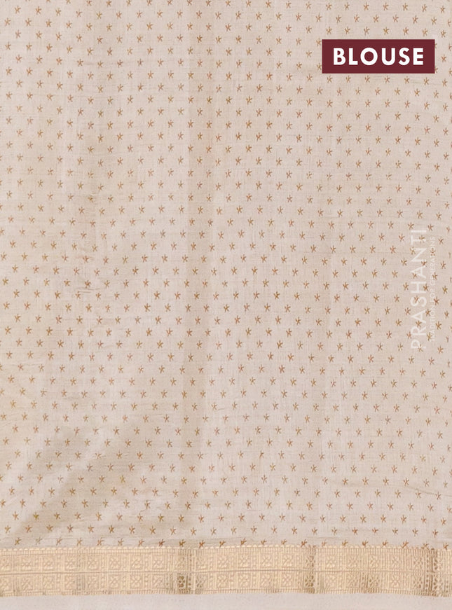 Semi raw silk saree cream with allover geometric prints and zari woven border